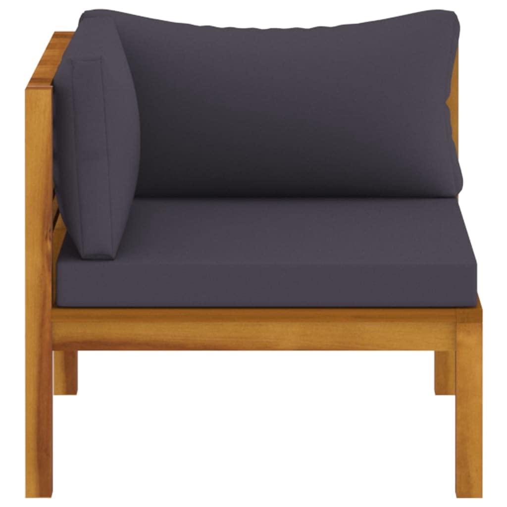 vidaXL Solid Acacia Wood Sectional Corner Sofa with Dark Gray Cushions - Outdoors/Indoors, Modular, Comfortable, Durable and Weather-Resistant, Easy Assembly Required.