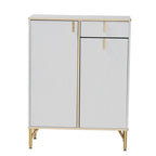 Baxton Studio Lilac Modern Glam White Wood and Gold Metal 2-Door Shoe Cabinet