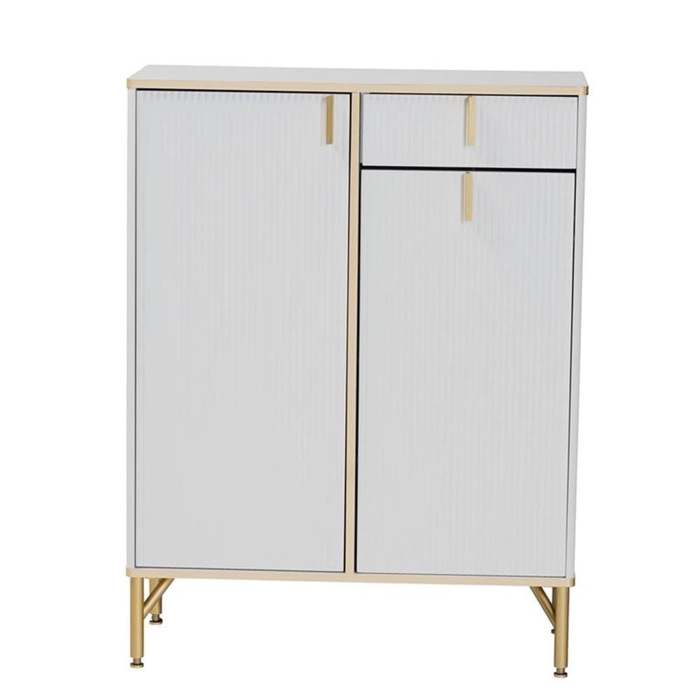 Baxton Studio Lilac Modern Glam White Wood and Gold Metal 2-Door Shoe Cabinet