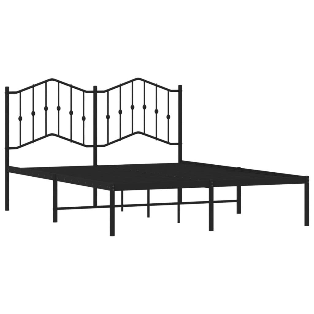 vidaXL Black Metal Bed Frame with Supportive Headboard - Robust Steel Construction, Providing Extra Underneath Storage Space