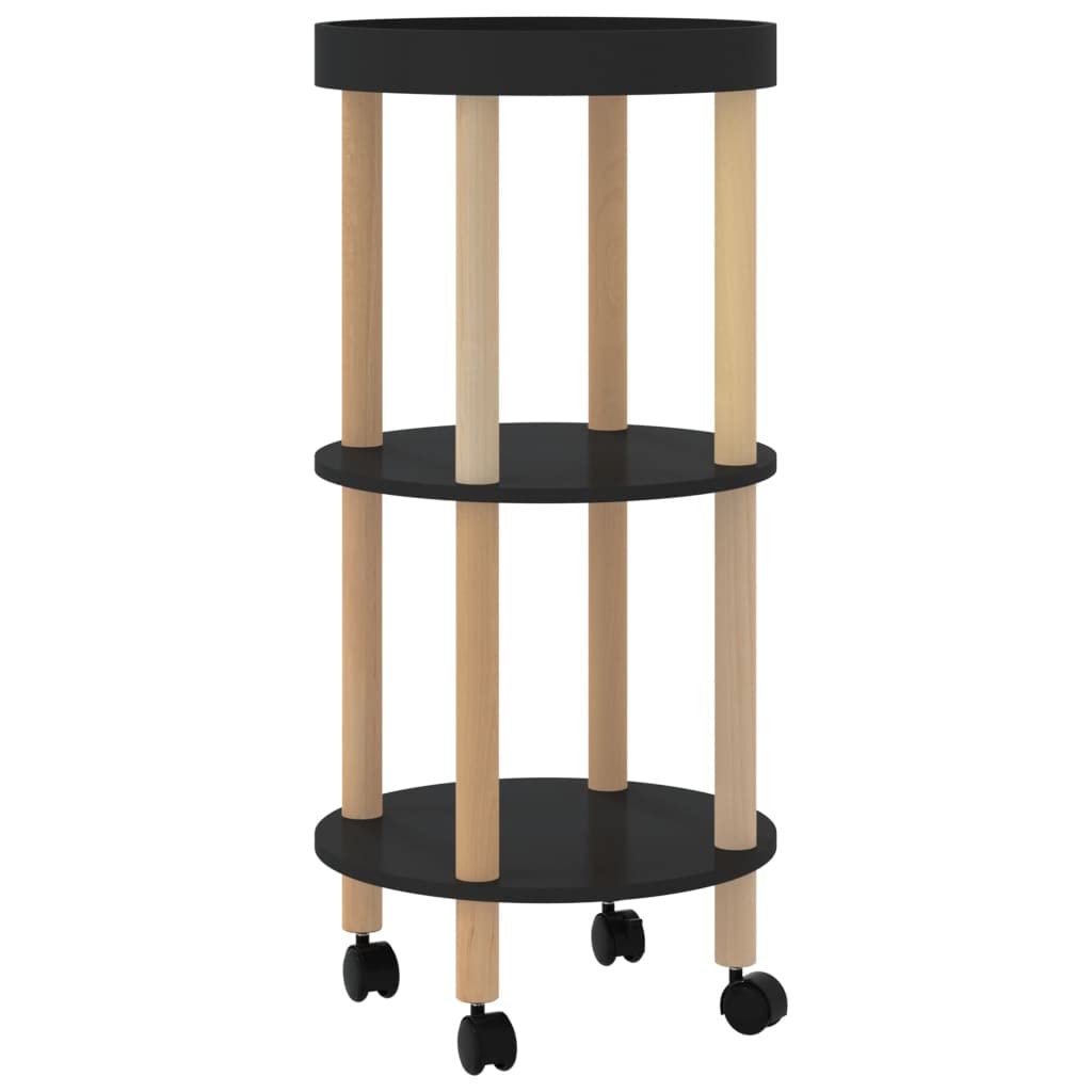 vidaXL Scandinavian 3-Tier Trolley in Black – Engineered Wood and Solid Pinewood Trolley with Lockable Wheels and Ample Storage Space