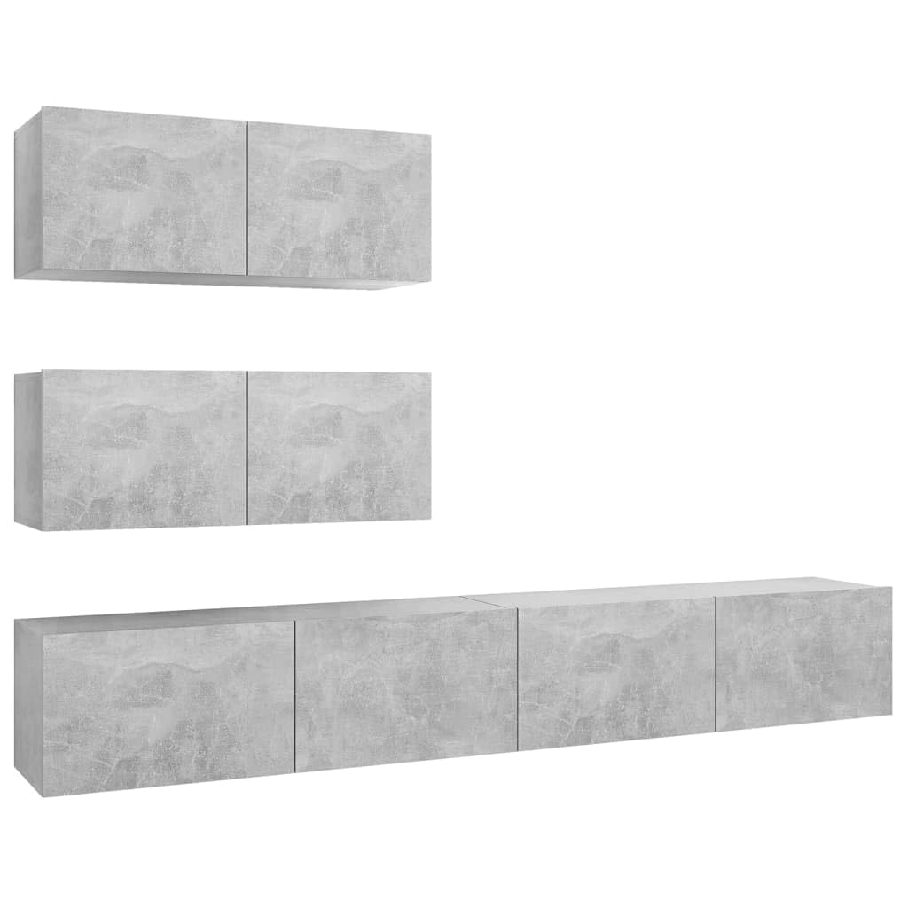 vidaXL Modern TV Cabinet Set - 4 Piece Design in Concrete Gray Engineered Wood - Wall Mounted Storage with Spacious Compartments for Living Room'