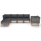 vidaXL Patio Lounge Set 7 Piece, Patio Furniture Set for Outdoor, Sofa with Table, Footstool, Farmhouse Style, Poly Rattan and Eucalyptus Wood Gray