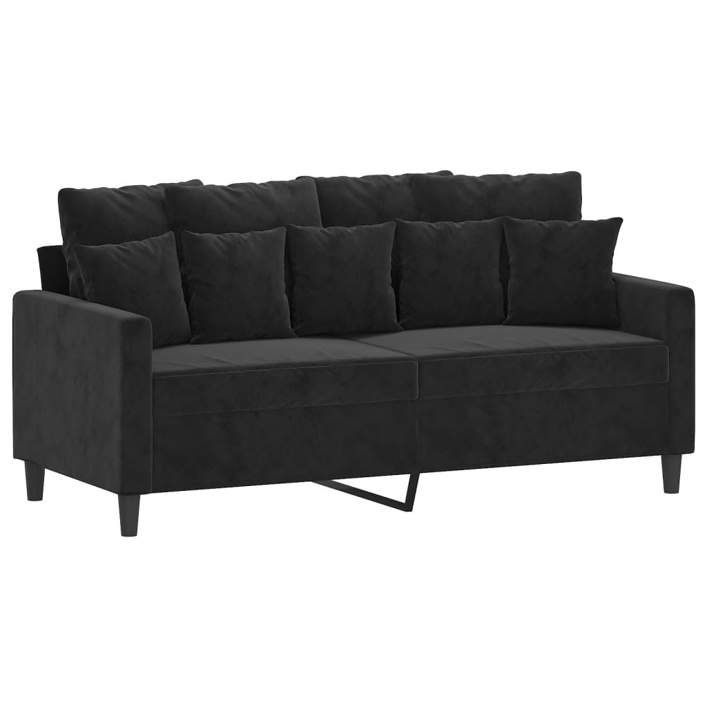 vidaXL Modern 2-Seater Sofa in Black Velvet - Comfortable Upholstered Couch with Sturdy Metal Frame for Lounge, Living Room or Office