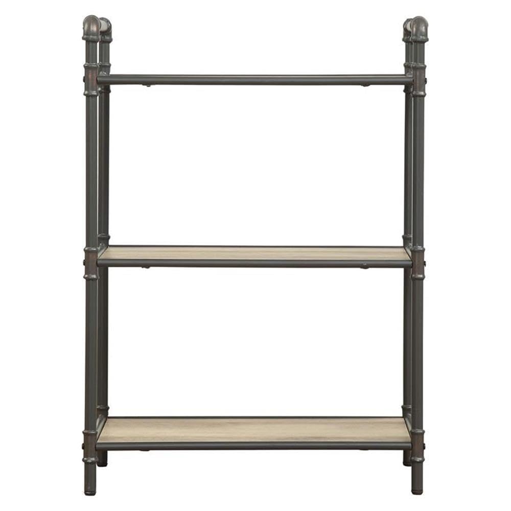 Acme Itzel 3 Wooden Tiers Rectangular Bookshelf in Antique Oak and Sandy Gray