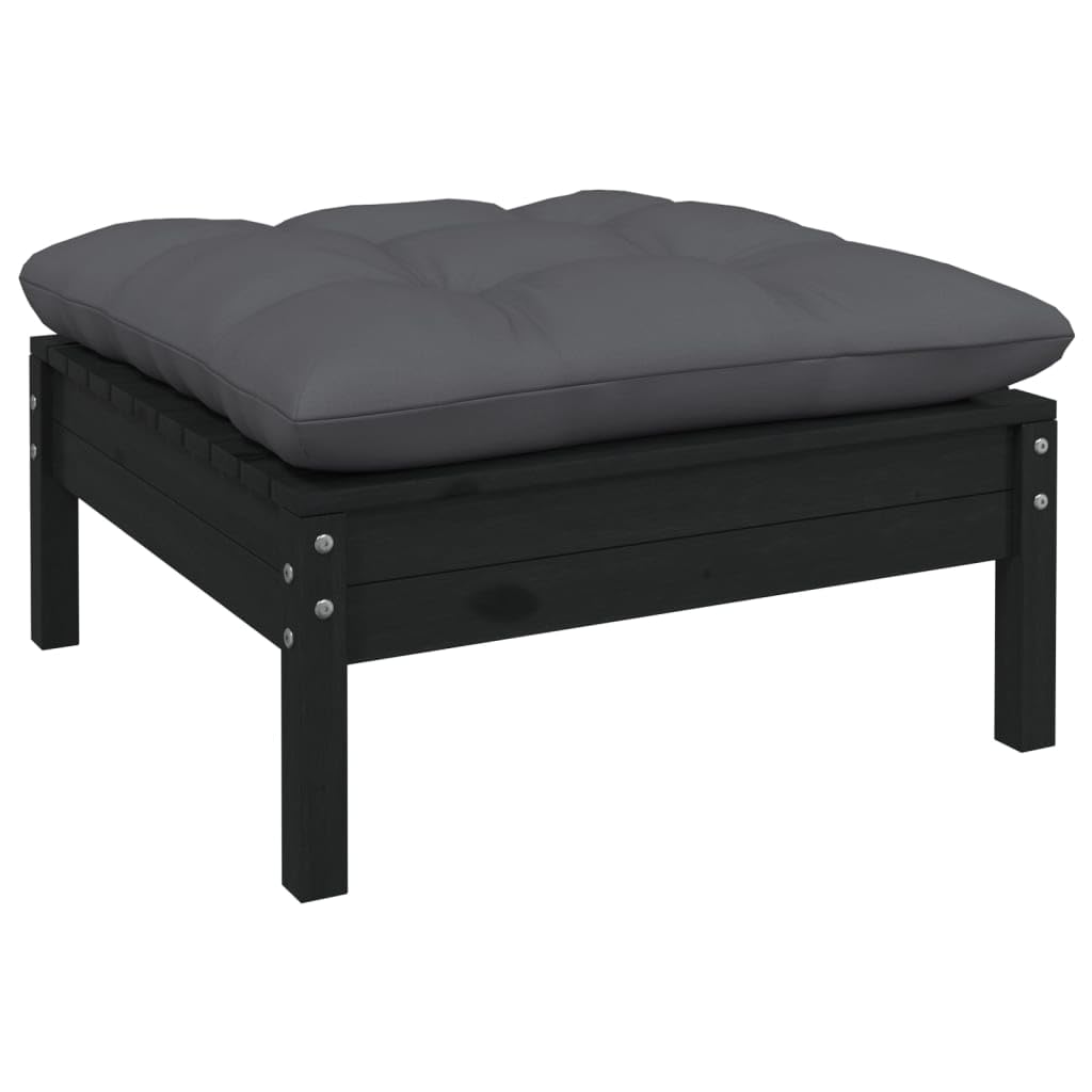 vidaXL 2-Seater Patio Sofa - Outdoor Relaxation Furniture with Cushions, Flexible Modular Design, Made from Solid Pinewood, Black