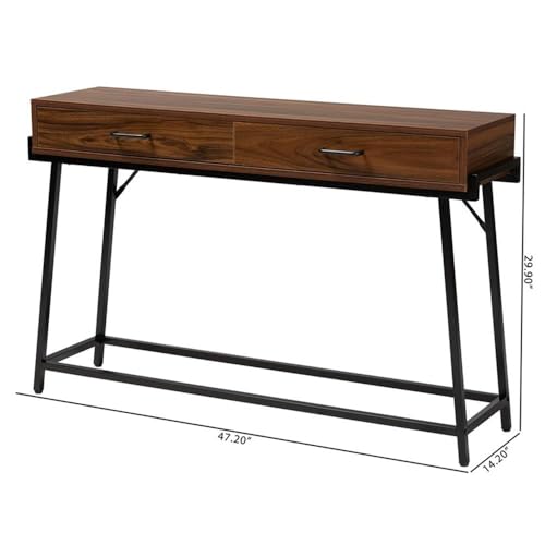 Baxton Studio Eivor Modern Industrial Walnut Brown Finished Wood and Black Metal 2-Drawer Console Table