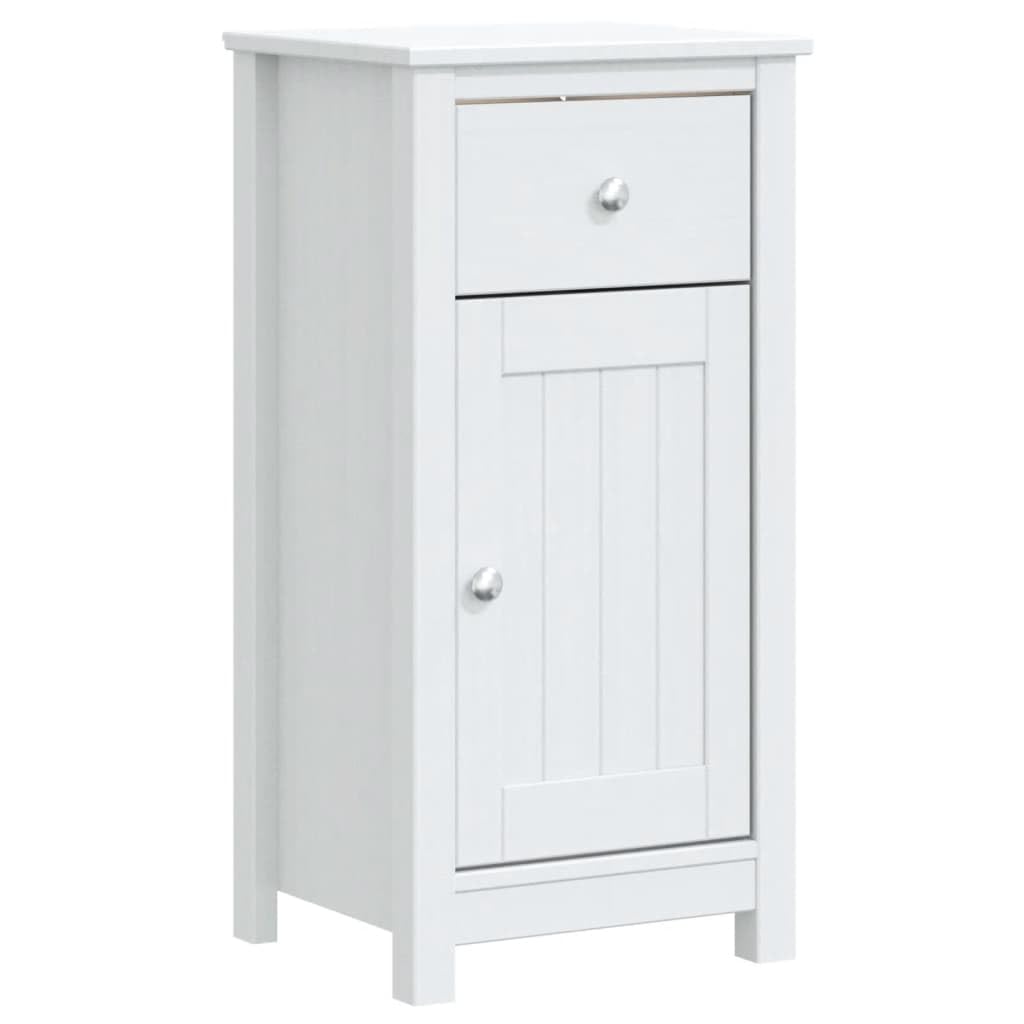 vidaXL Bathroom Cabinet Berg White, Solid Pine Wood Construction, Ample Storage with Drawer and Door, Easy-Glide Metal Slides, Easy-to-Clean UV-Painted Design, Modern Styling with Metal Handles