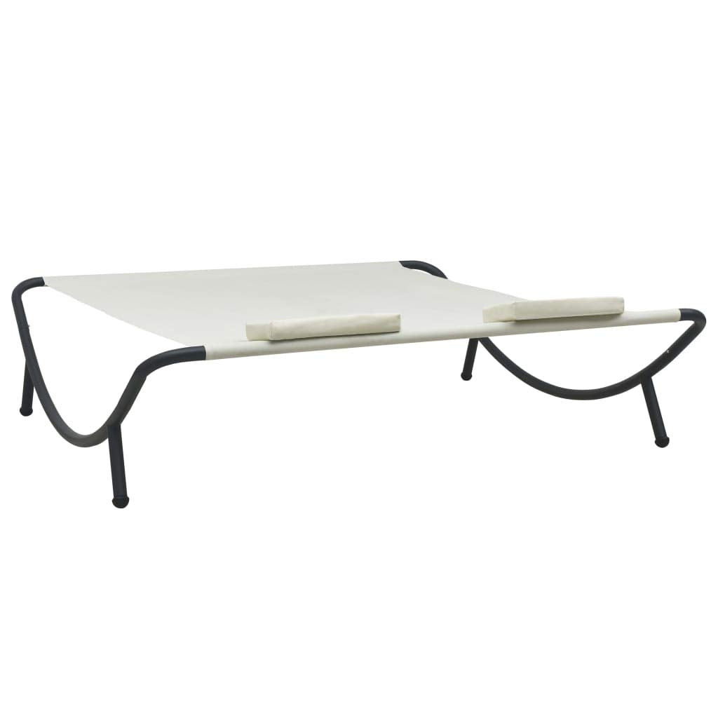 vidaXL Cream Patio Lounge Bed - Weather-Resistant Oxford Fabric and Powder-Coated Steel Frame - Comfort Upgrade with 2 Thick Pillows