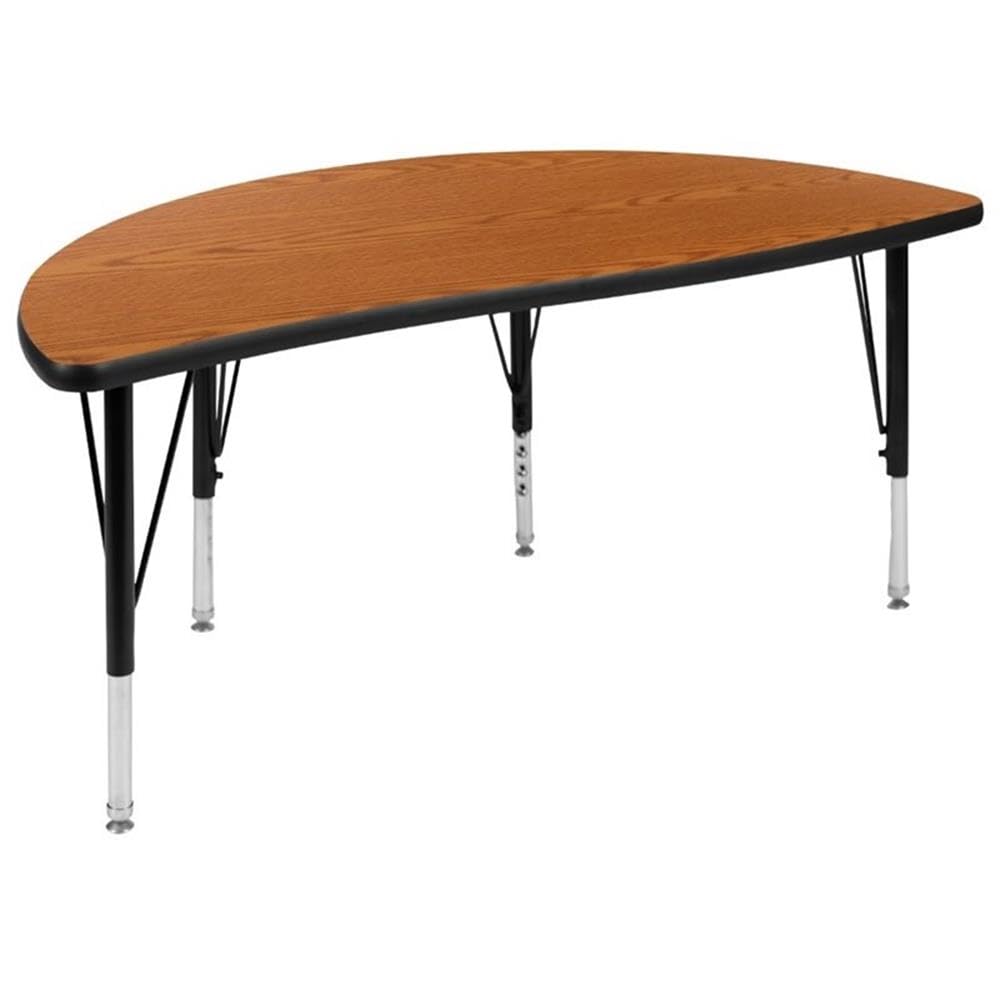 Flash Furniture 2 Piece 47.5" Circle Wave Collaborative Oak Thermal Laminate Activity Table Set - Height Adjustable Short Legs