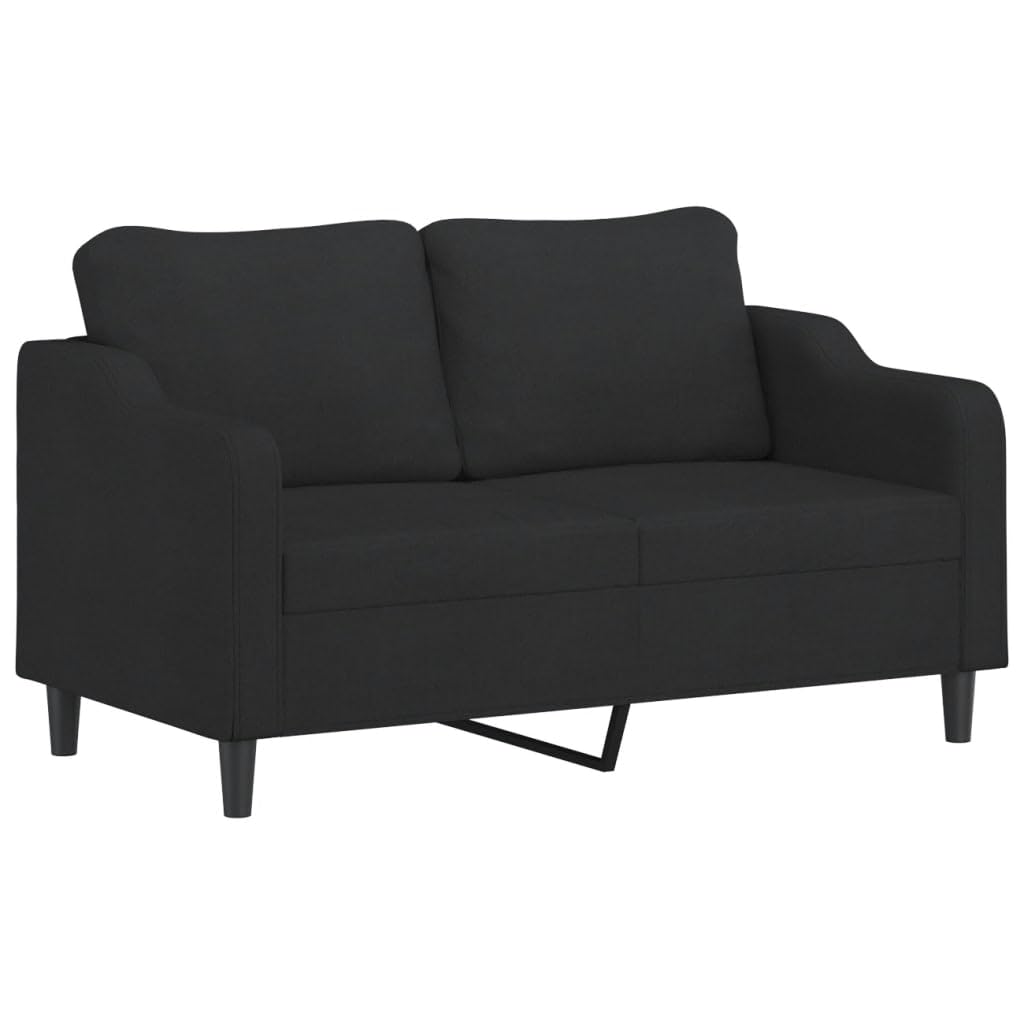 vidaXL Modern 2-Seater Sofa - Black 55.1&quot; Fabric Couch with Sturdy Metal Frame - Comfortable Lounge Furniture Ideal for Living Room