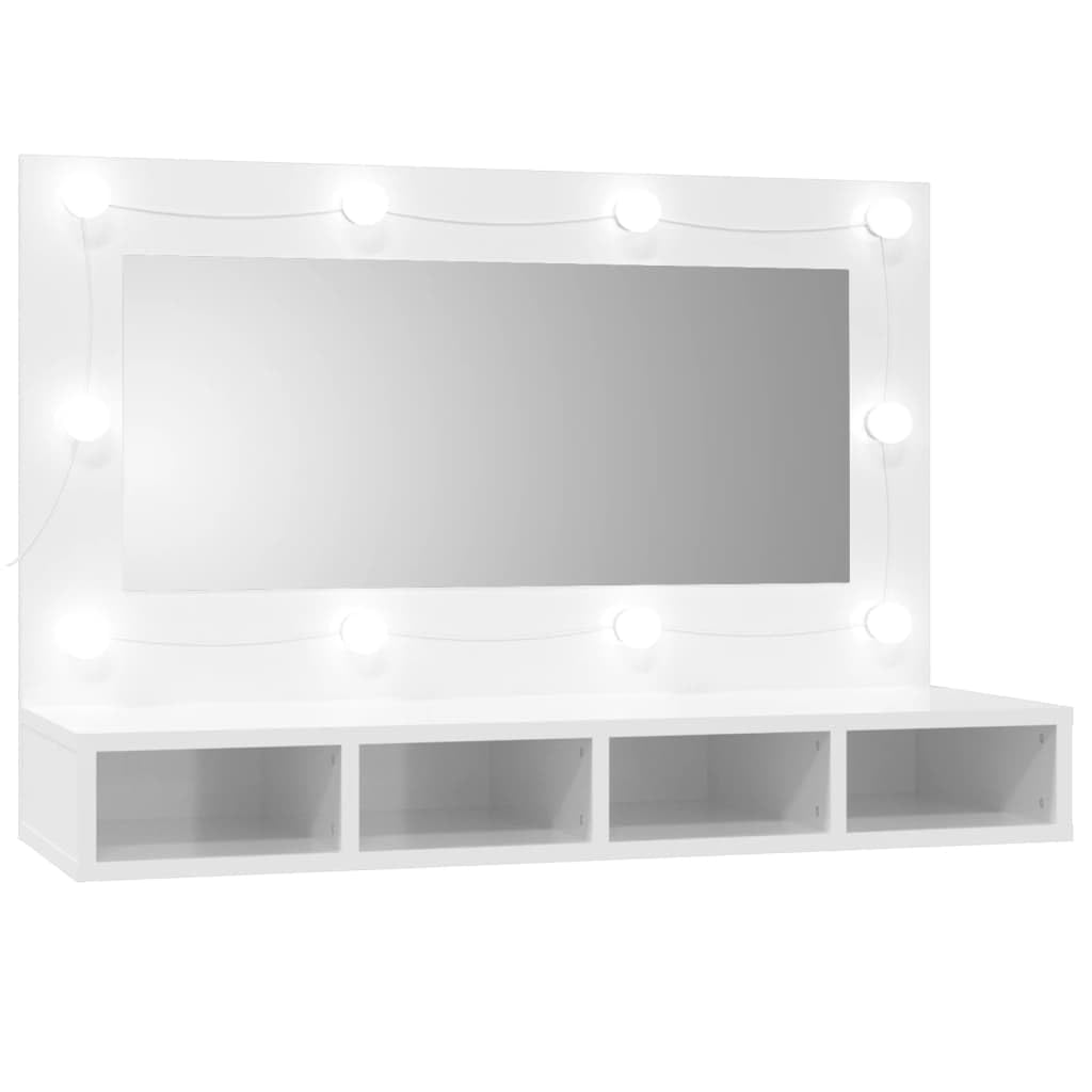 vidaXL Mirror Cabinet with LED High Gloss White 35.4&quot;x12.4&quot;x24.4&quot;