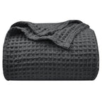 Phf Ultra Soft Waffle Weave Throw Blanket 50'X 60'- Washed Lightweight Breathable Breathable Cozy Woven Blanket - Great For Couch Bed Sofa Home Car - Black