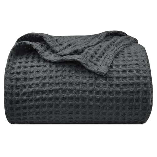 Phf Ultra Soft Waffle Weave Throw Blanket 50'X 60'- Washed Lightweight Breathable Breathable Cozy Woven Blanket - Great For Couch Bed Sofa Home Car - Black