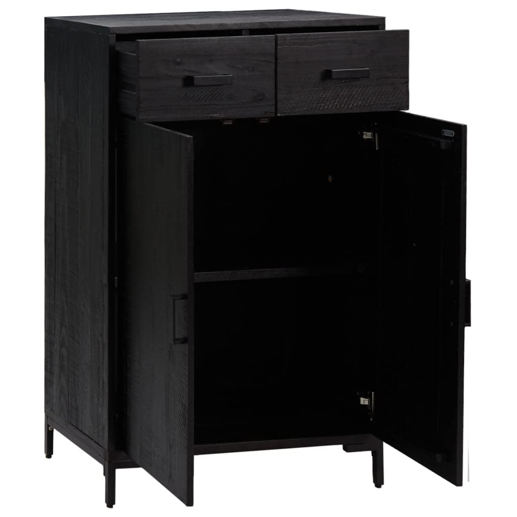 vidaXL Black Shoe Rack made of Solid Pinewood with 2 Drawers and 2 Compartments - Durable and Industrial Style Shoe Storage, 29.5&quot;x15.7&quot;x43.3&quot;