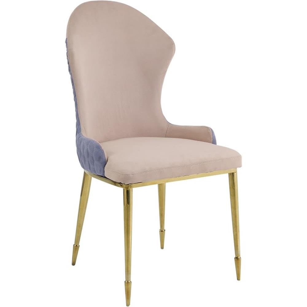 Acme Caolan Side Chair Set of 2 in Tan and Lavender Fabric and Gold