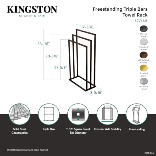 Kingston Brass Scc8337 Edenscape Freestanding 3-Tier Towel-Rack, Brushed Brass 17.75 X 8.31 X 33.13