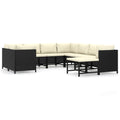 vidaXL Patio Lounge Set 9 Piece, Sectional Sofa for Outdoor, Patio Furniture with Cushions, Footstool, Farmhouse Modern Style, Poly Rattan Black