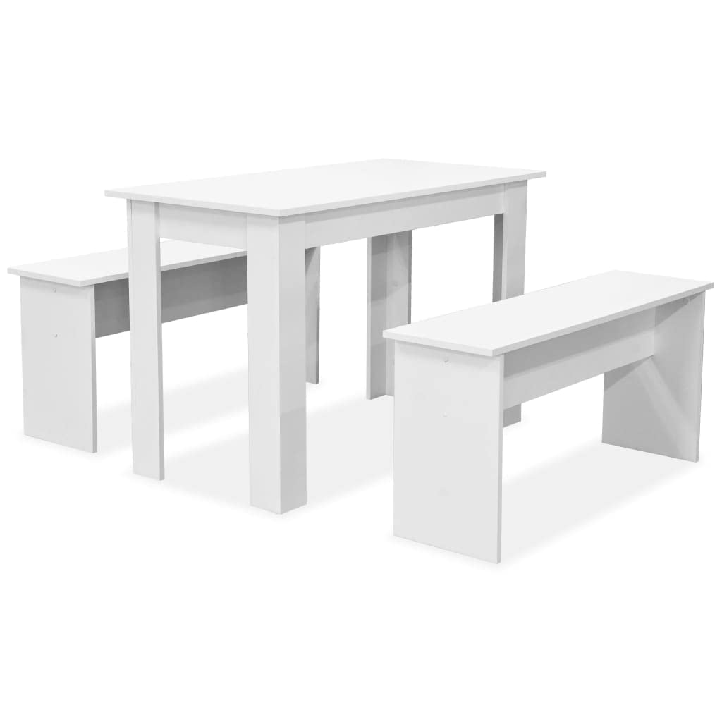 vidaXL Dining Table and Benches 3 Pieces Chipboard White