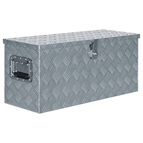 vidaXL Aluminum Box Silver Toolbox Trailer Boxes Drawbar Box Organizer Belt Box Storage Chest Indoor Trunk Packing Lightweight 31.5&quot;x11.8&quot;x13.8&quot;