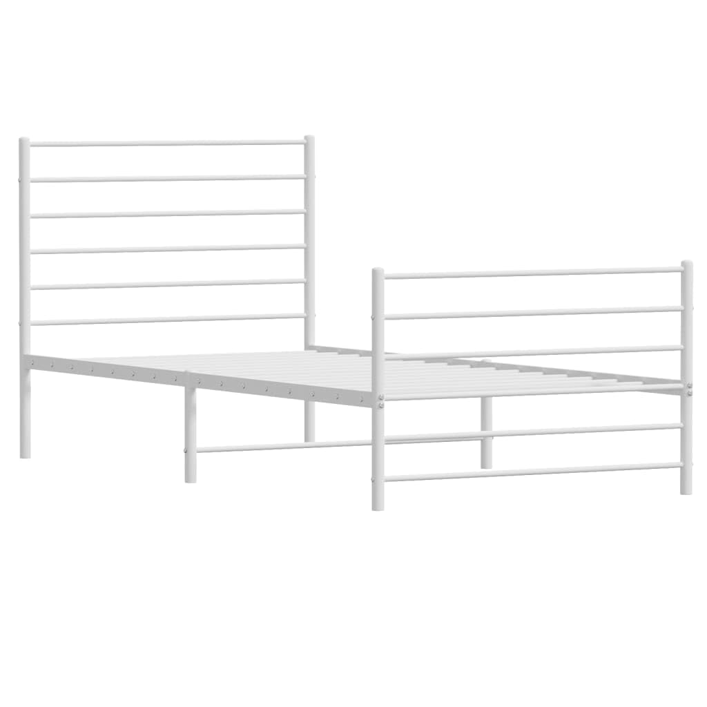 vidaXL 12 Inch Twin Metal Bed Frame with Headboard & Footboard, No Box Spring Needed, Noise Free Platform Bed Frame with Steel Slats, Easy Assembly, Under Bed Storage, Minimalist, White