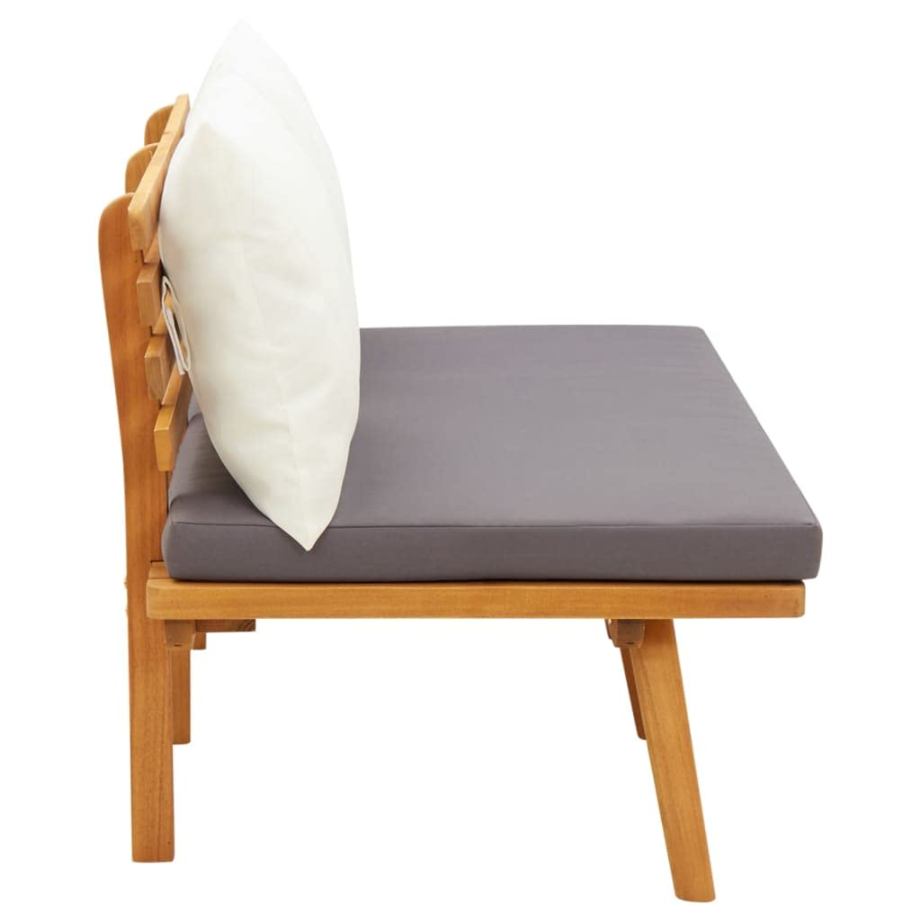 vidaXL Patio Bench 45.3 with Cushions - Solid Acacia Wood - Light Wood & Dark Grey Cushions - Easy Assemble - Outdoor Use