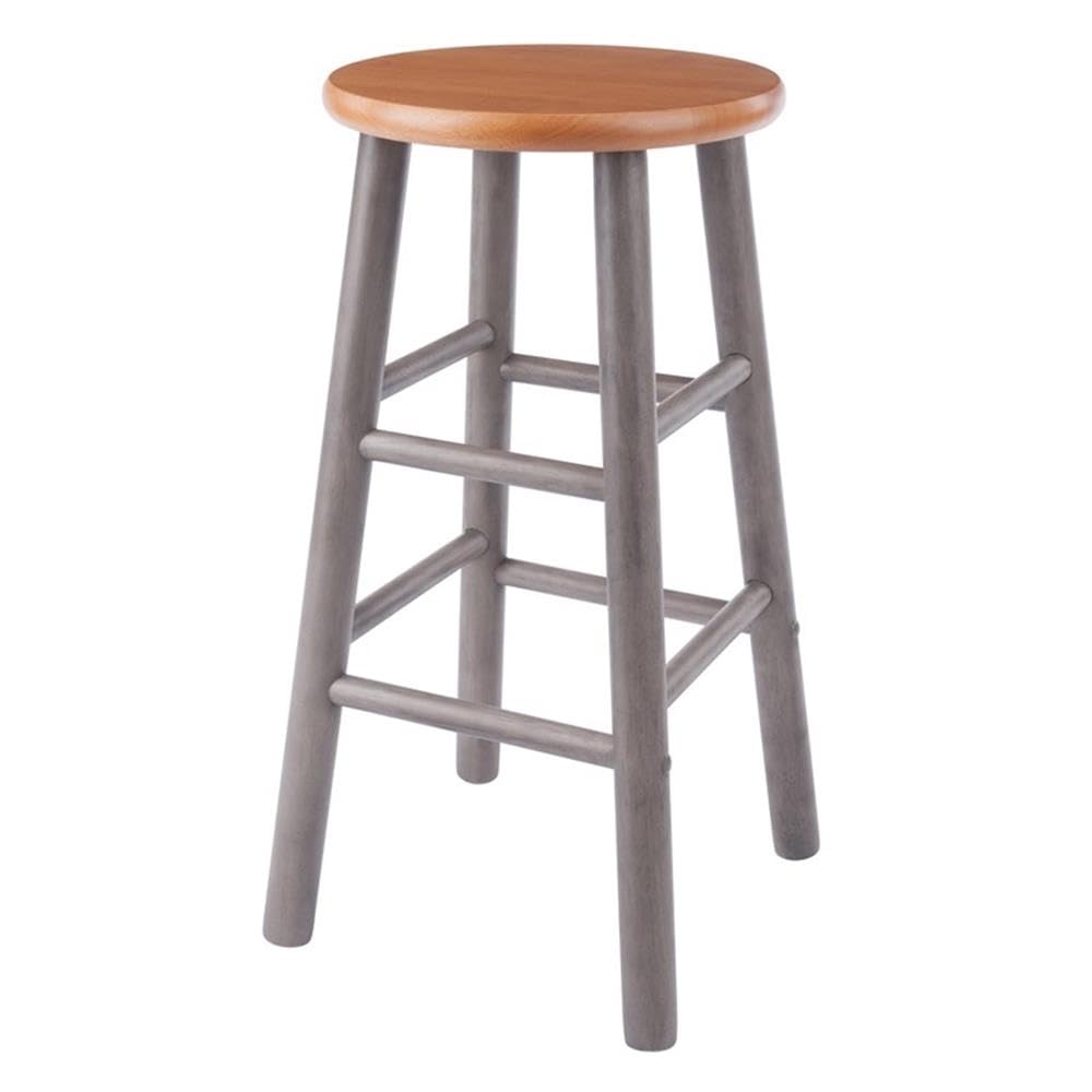 Winsome Huxton 2-Piece Counter Stools, 24 in, Teak Seat with Oyster Gray Base, Solid Wood