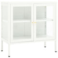 vidaXL Modern Sideboard in White - Powder-Coated Steel and Tempered Glass, Adjustable Shelf and Feet - 27.6"x13.8"x27.6" - Durable and Easy to Clean