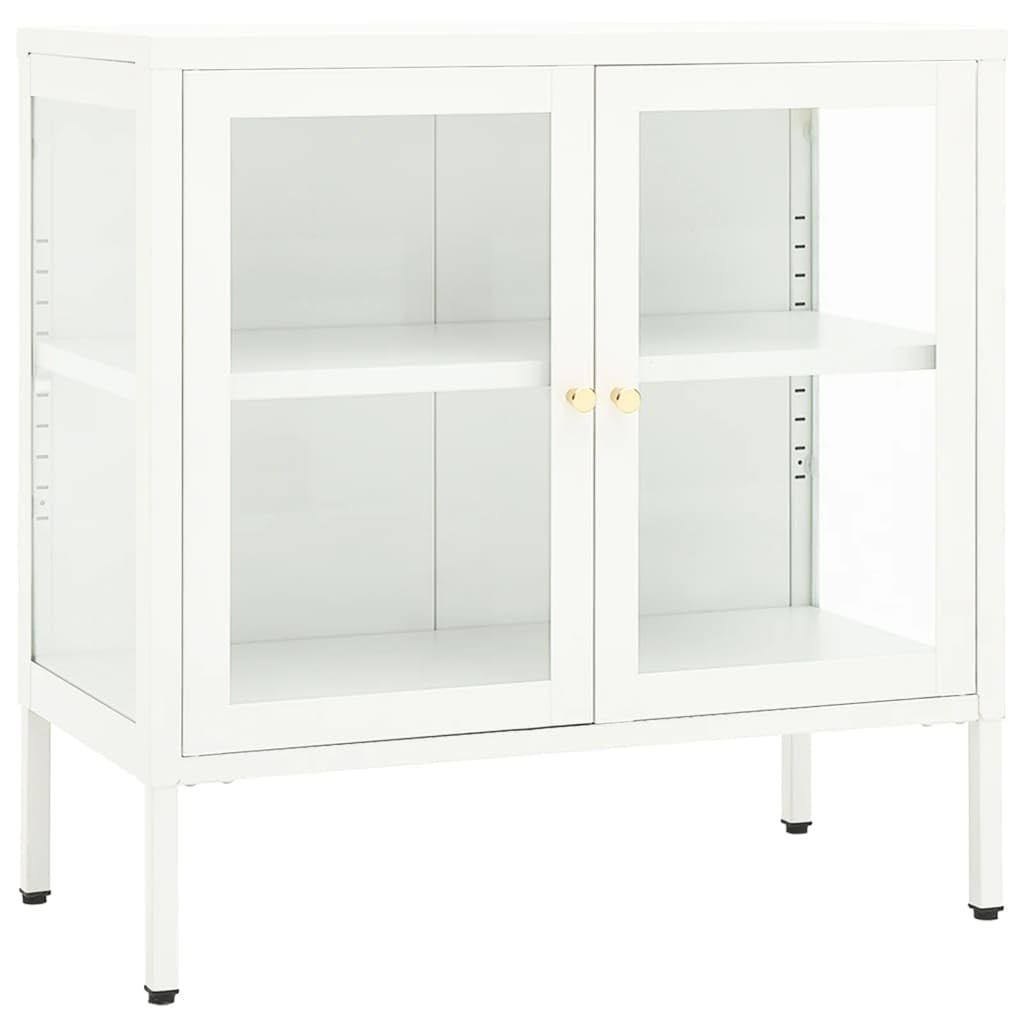 vidaXL Modern Sideboard in White - Powder-Coated Steel and Tempered Glass, Adjustable Shelf and Feet - 27.6&quot;x13.8&quot;x27.6&quot; - Durable and Easy to Clean