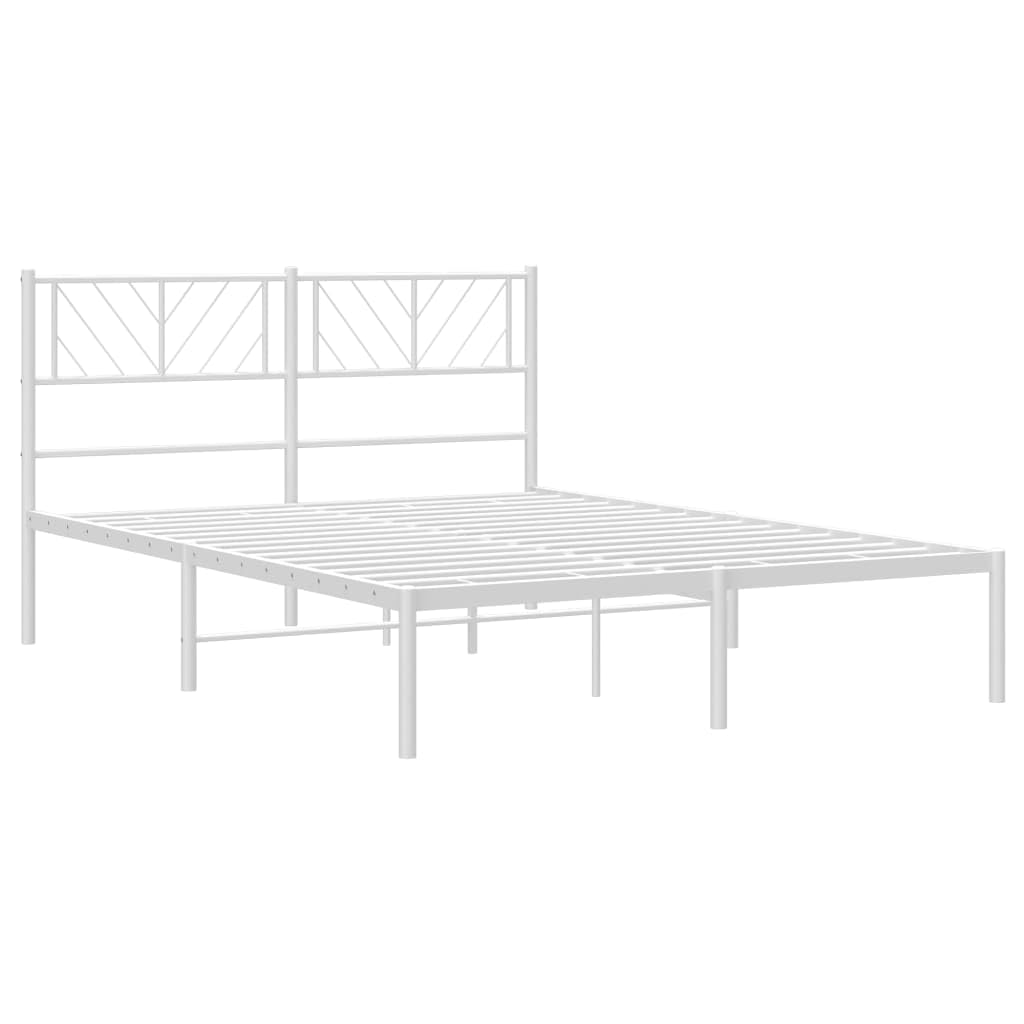 vidaXL White Metal Bed Frame with Supportive Headboard and Under-Bed Storage - Powder-Coated Steel Construction - 53.1x74.8 Mattress Compatible