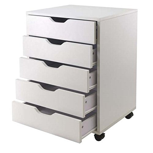 Ergode Wood Halifax 5-Drawer Cabinet - White, Solid Beech Wood, Easy Assembly, 20lbs Weight Capacity, Vertical Design, Casters, Declutter & Organize