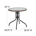 Flash Furniture Lila 28'' Round Glass Metal Table With Dark Brown Rattan Edging And 4 Dark Brown Rattan Stack Chairs