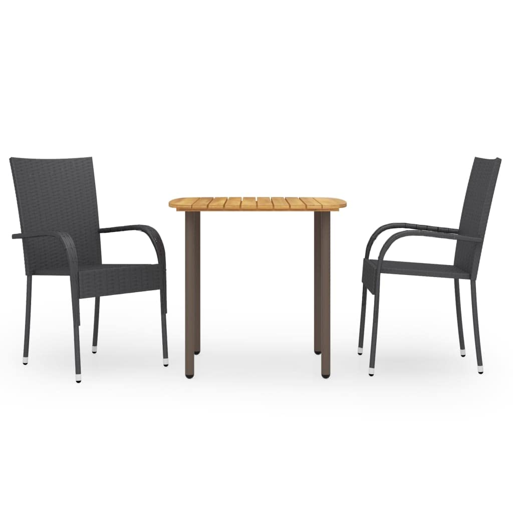 vidaXL Patio Dining Set - Weather-Resistant Black Poly Rattan - Robust Acacia Wood and Steel Table - Stackable Chairs