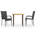 vidaXL Patio Dining Set - Weather-Resistant Black Poly Rattan - Robust Acacia Wood and Steel Table - Stackable Chairs
