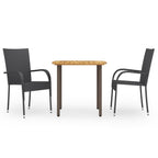 vidaXL Patio Dining Set - Weather-Resistant Black Poly Rattan - Robust Acacia Wood and Steel Table - Stackable Chairs