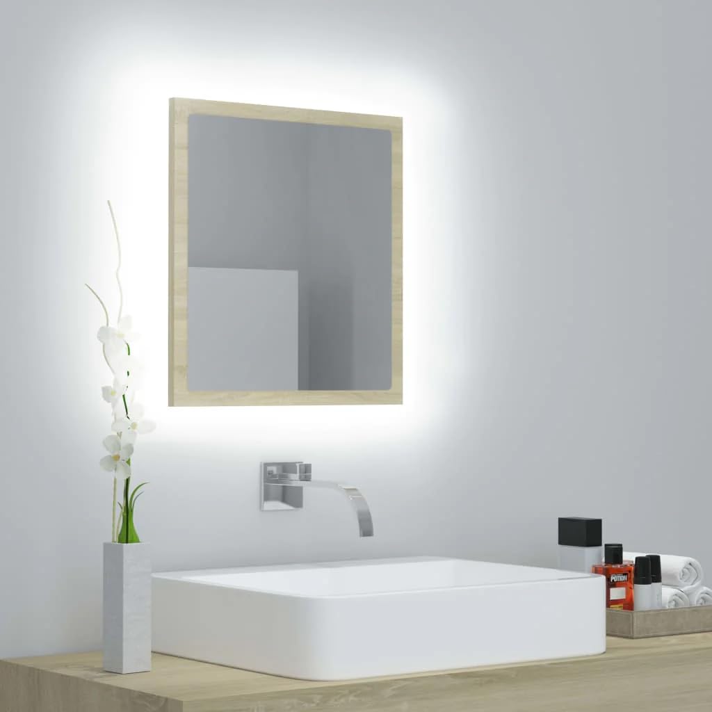 vidaXL LED Bathroom Mirror Vanity Unit Washroom Wall Furniture Interior Hallway Bedroom Laundry Room Dressing 15.7&quot; Sonoma Oak Acrylic