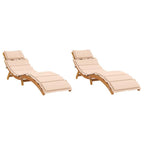 vidaXL Acacia Wood Sun Loungers - Beige Patio/Garden/Outdoor Recliners with Cushions (2 pcs), Foldable & Slatted Design, Weather Resistant