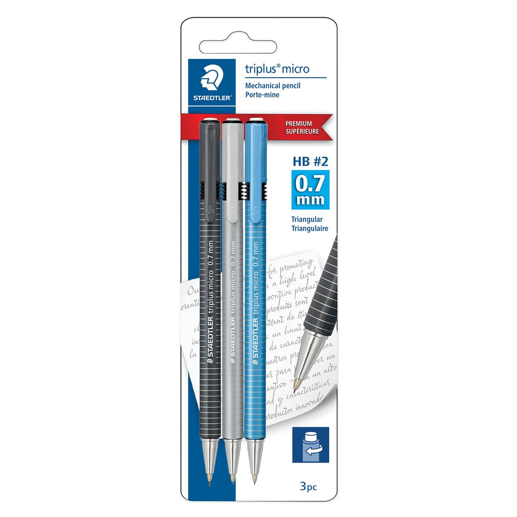 Staedtler Triplus Micro, Mechanical Pencil With Twist Top Eraser, 3 Pack, For Drafting, Drawing, Engineering, 0.7Mm Lead, 77427B