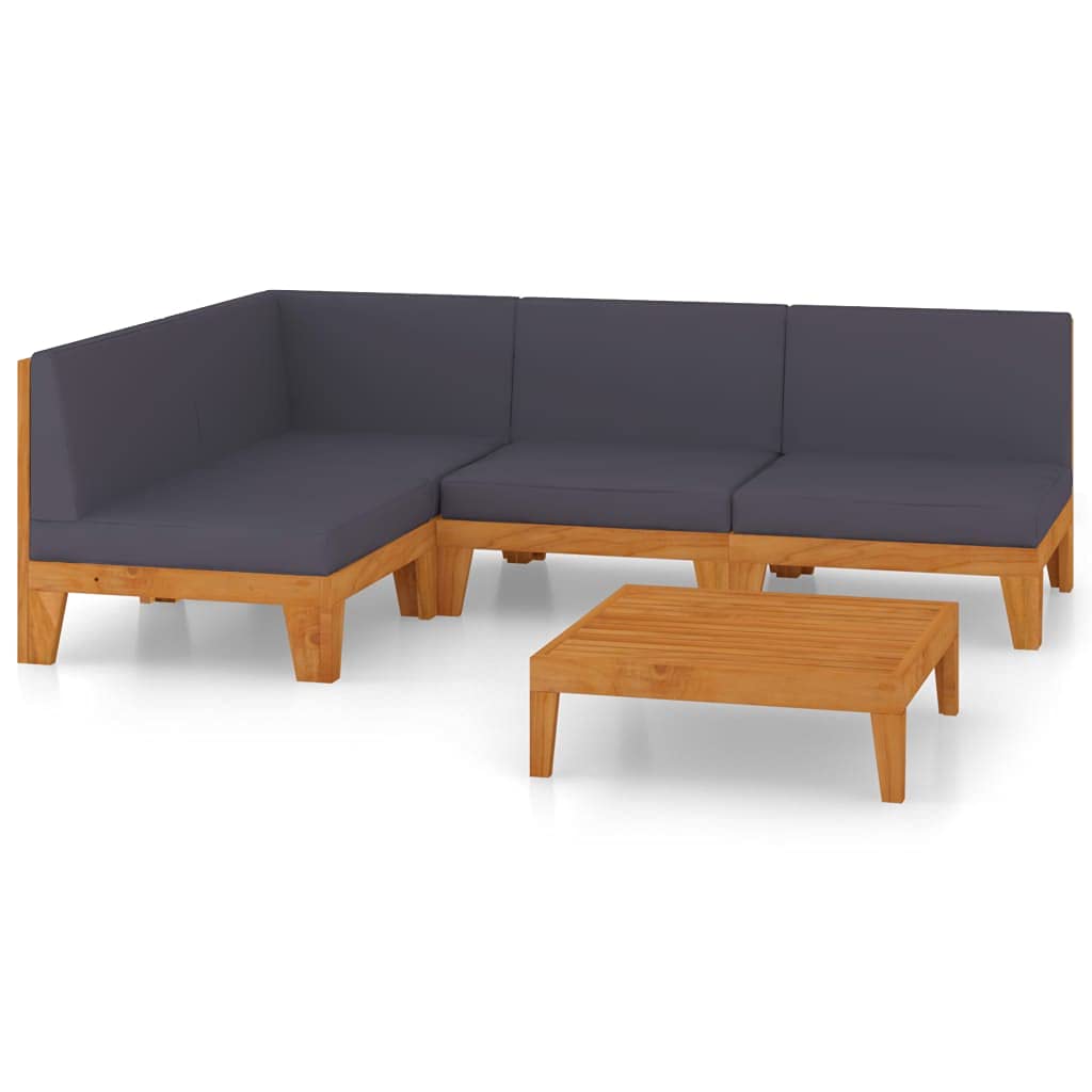 vidaXL Solid Acacia Wood Patio Lounge Set with Cushions 5 Piece Wooden Lounge Set Sofa Set Garden Outdoor Terrance Backyard Furniture