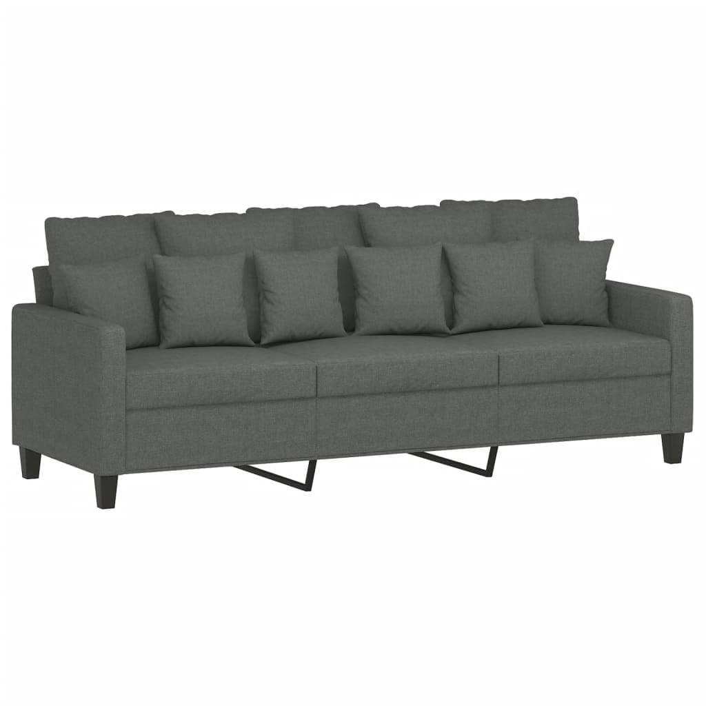 vidaXL 3-Piece Sofa Set with Pillows - Dark Gray Fabric, Plywood and Metal Frame, Comfortable Seating with Padded Seats & Backrest, Ideal for Living Room