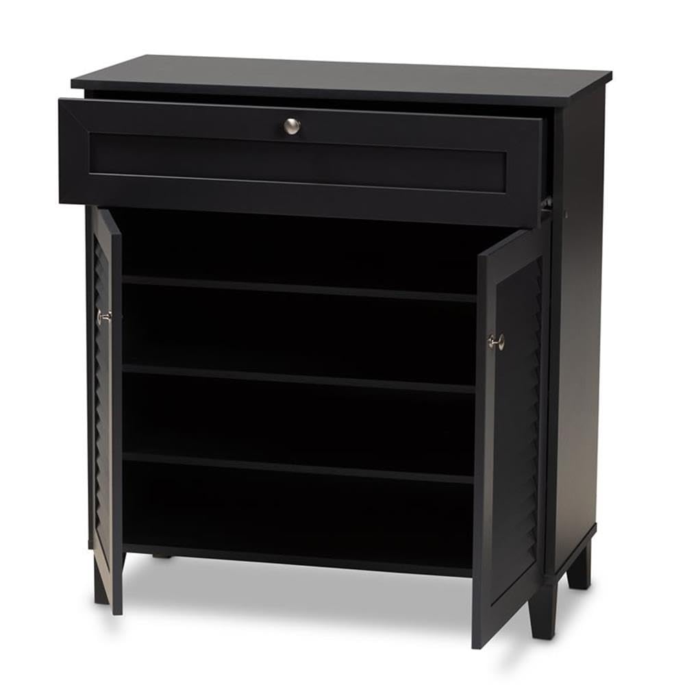 Baxton Studio Coolidge Modern and Contemporary Dark Grey Finished 4-Shelf Wood Shoe Storage Cabinet with Drawer