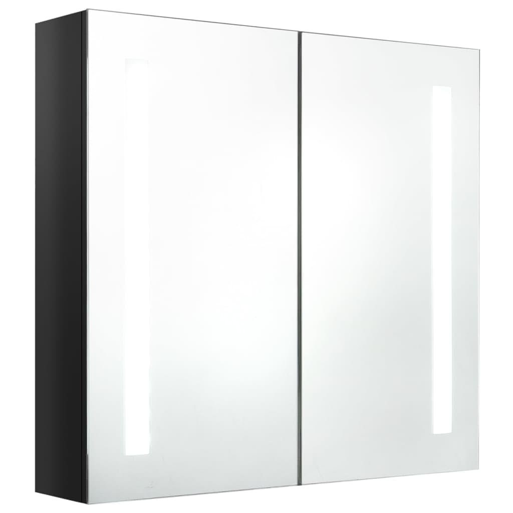 vidaXL Modern LED Bathroom Mirror Cabinet, Wall-Mounted, Shining Black, with Interior Shelves & USB Connector, Energy-Efficient Lightning, MDF Melamine Finish - 24.4&quot;x5.5&quot;x23.6&quot;