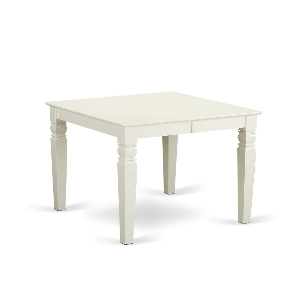 East West Furniture WEAV6-LWH-W 6Pc Rectangle 42/60" Family Table with 18 in Leaf and 4 Wood Seat Chairs Plus 1 Bench