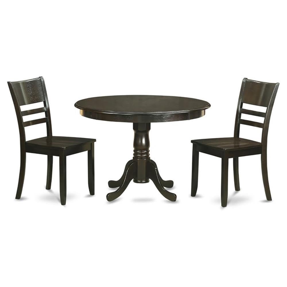 East West Furniture HLLY3-CAP-W 3 Piece Kitchen Table Set for Small Spaces Contains a Round Dining Room Table with Pedestal and 2 Dining Chairs, 42x42 Inch, Cappuccino