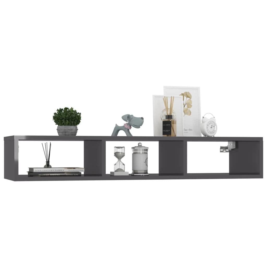 806255 vidaXL Wall Shelf High Gloss Gray 40.2&quot;x12&quot;x7&quot; Chipboard