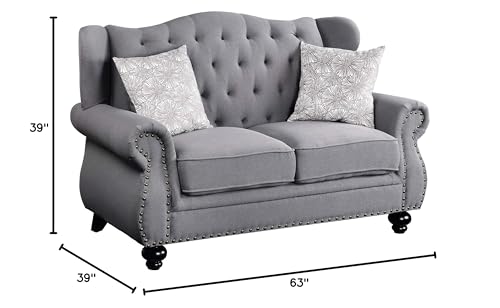 Acme Hannes Loveseat with 2 Pillows in Gray Fabric