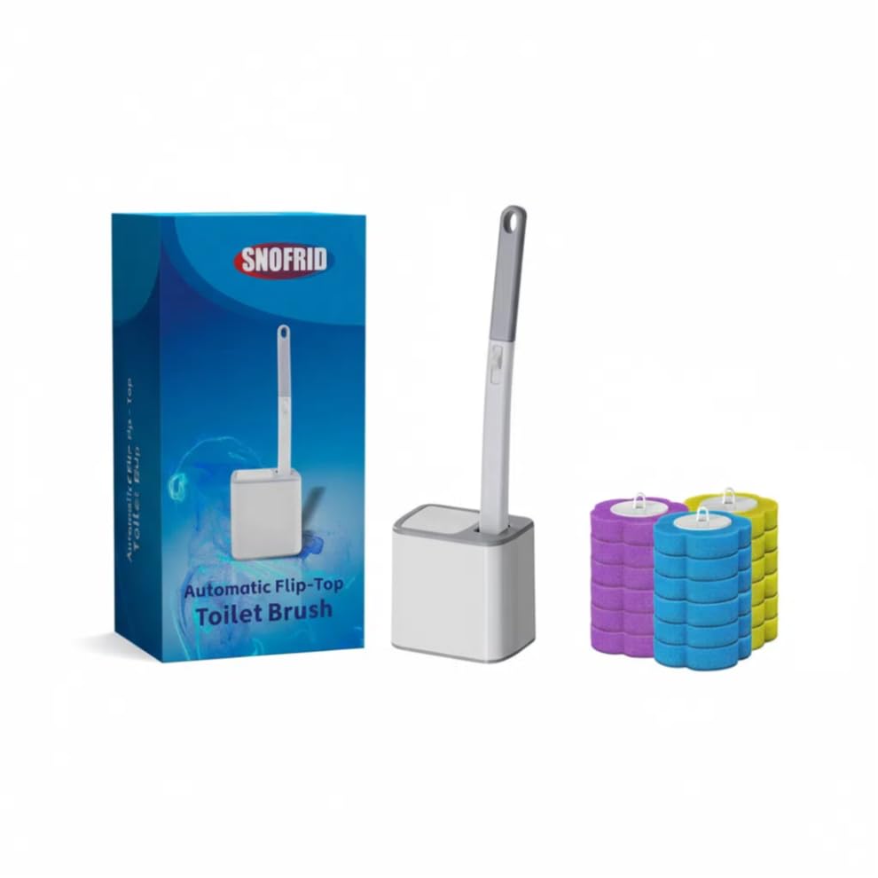 Snofrid Disposable Toilet Brush,Toilet Bowl Cleaning System with Disposable Wand, Brush Holder and Refills,Storage Caddy and 18d