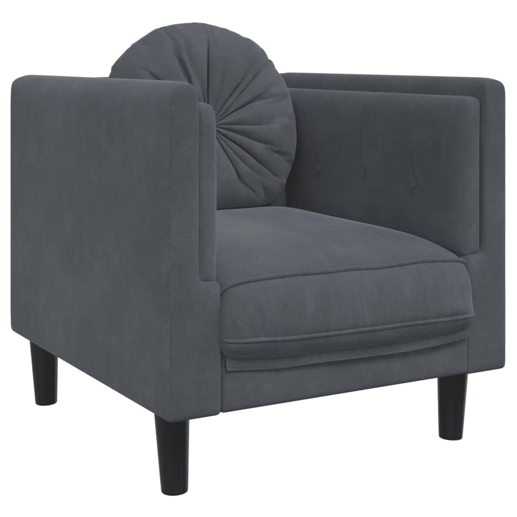 vidaXL Dark Gray Velvet Sofa Chair - Upholstered Armchair with Cushion - Modern Living/Bedroom Lounge Furniture - 28'x30.3'x27