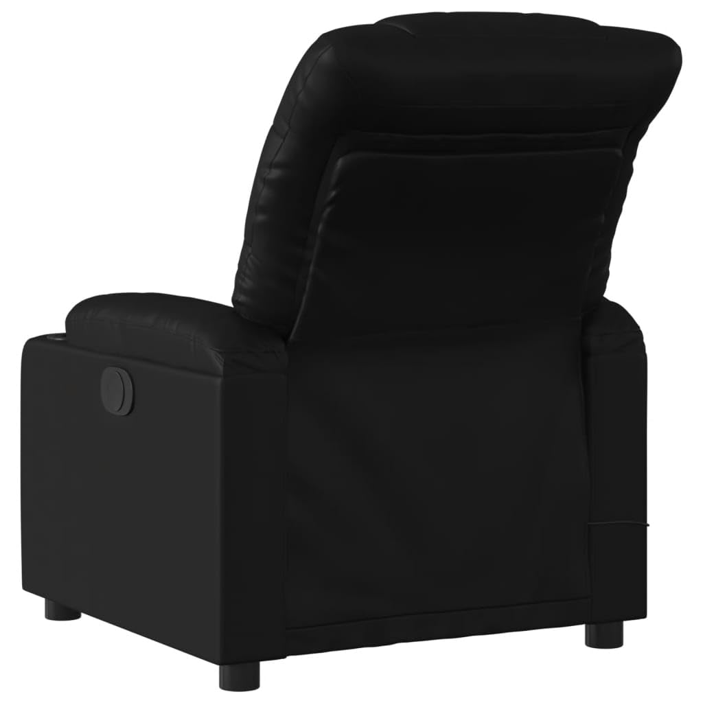 vidaXL Black Faux Leather Electric Recliner Chair - Motorized Lounge Seat with Cup Holders, Side Pocket, 6-Point Vibration Massage
