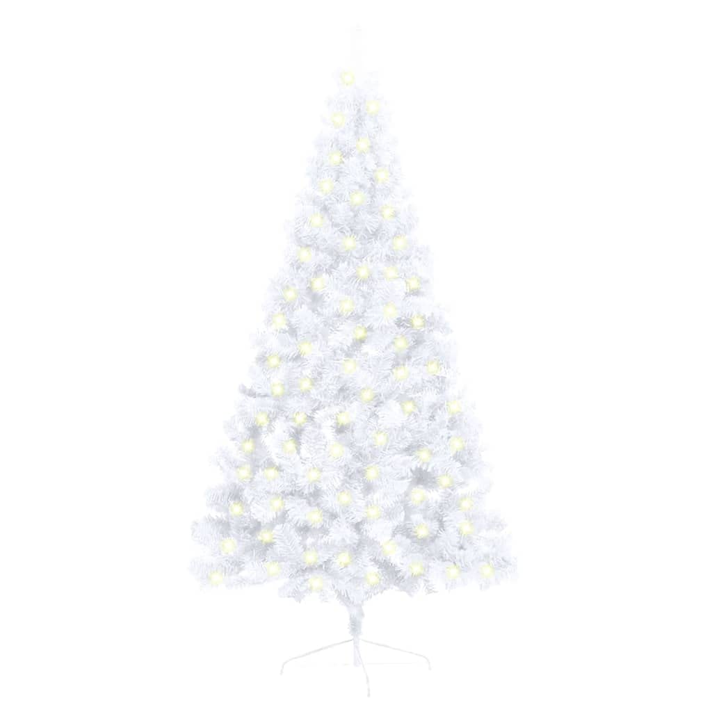 vidaXL Artificial Half Christmas Tree with LED&Stand Christmas Tree Xmas Decoration Holiday Ornament Festival Home Garden White 59.1&quot; PVC